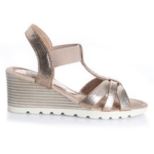 Sandalia Mujer Anahi Rose Gold Taco Alto Via Uno