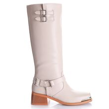 Bota Mujer Visalia Crema Taco Mediano Via Uno