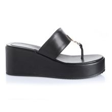 Sandalia Mujer Peonias Negro Taco Mediano Via Uno